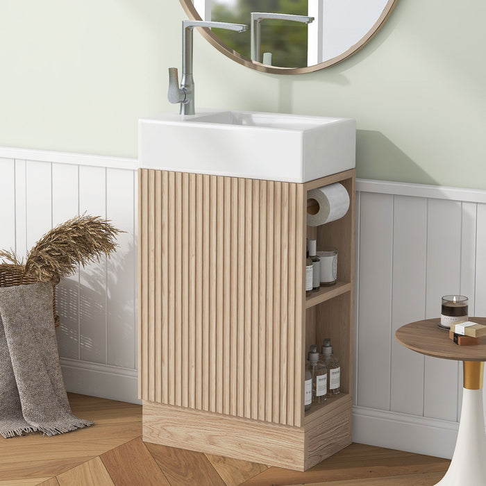 Modern Bathroom Vanity With Sink And 2 Tier Shelf