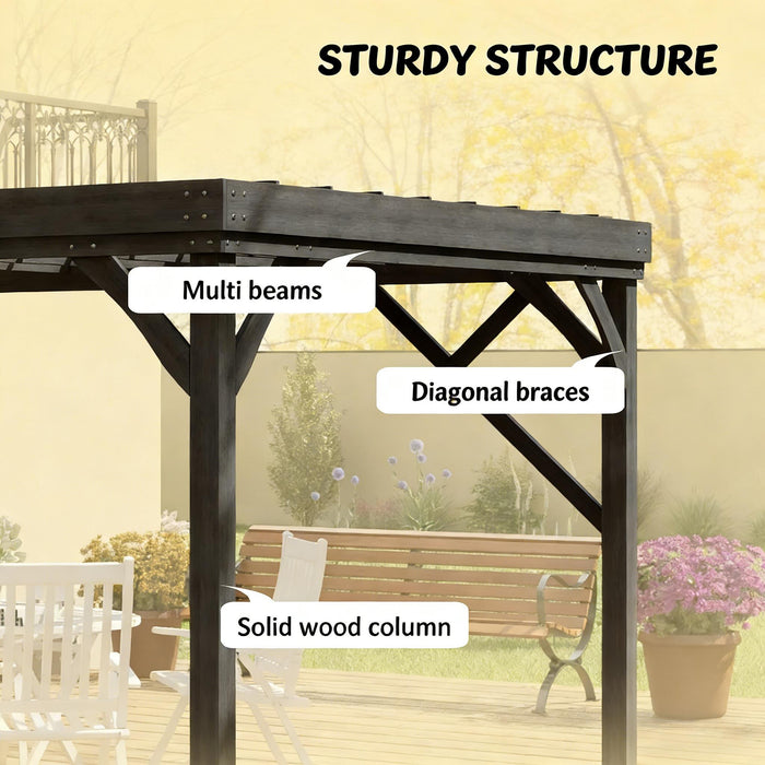 Patio Grape Vine Gazebo Outdoor Pergola With Open Roof For Climbing Plants - Gray