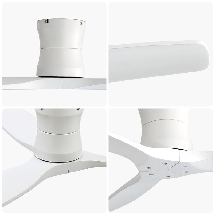 52" Ceiling Fan, No Light Flush Mount Low Profile 3 Blades With Remote Control