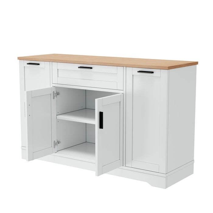 Sideboard With Extendable Table, Adjustable Shelves, 3 Tier Pull Out Rack - White