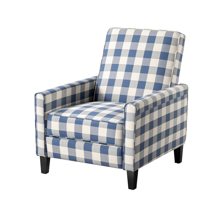 Buffalo Plaid Push Back Recliner Chair For Living Room - Blue / White