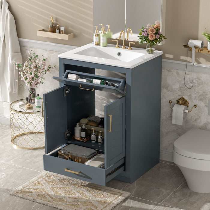 Modern Bathroom Vanity With Integrated Ceramic Sink, 2 Door Cabinet With Tip-Out Drawer