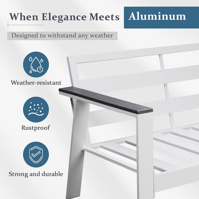 All Weather Patio Loveseat With Armrests & Angled Backrest - White / Gray