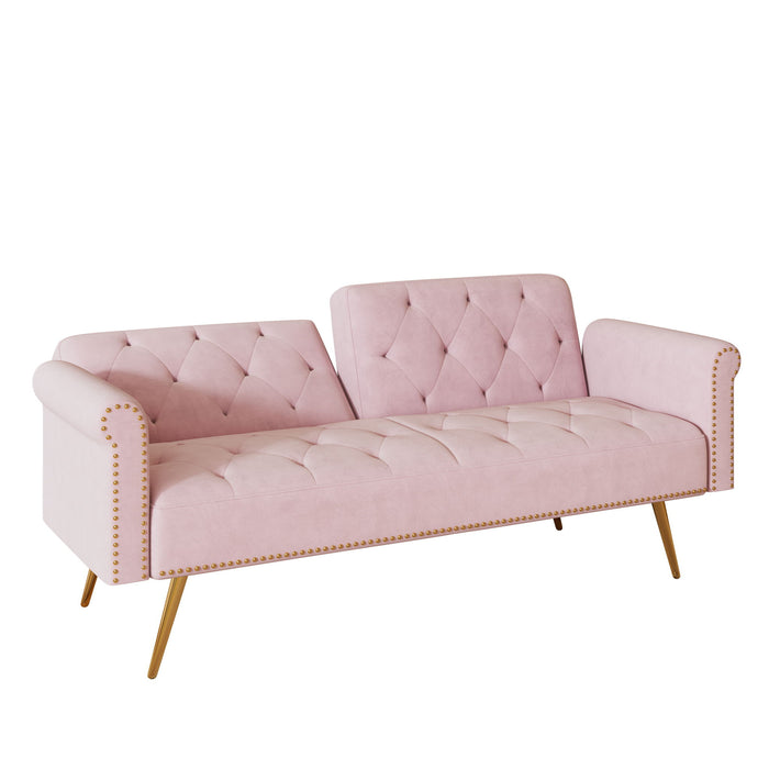 Luxurious Velvet Sofa Bed With Nail Head Trim And Matching Pillow