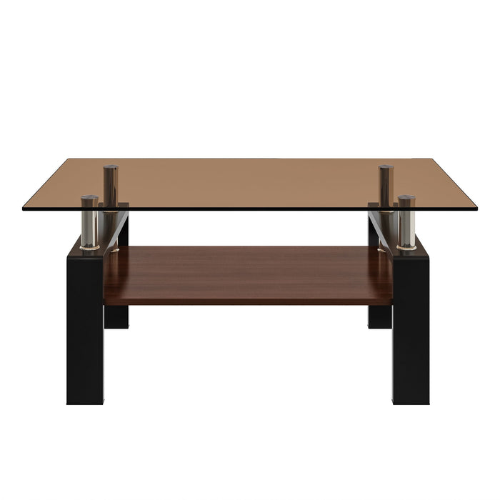Modern Rectangular Coffee Table With Tempered Glass Top