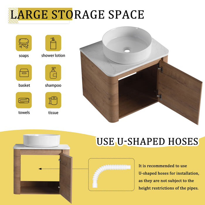 Wall Mounted Bathroom Vanity & Art Sink & 1 Soft Close Door