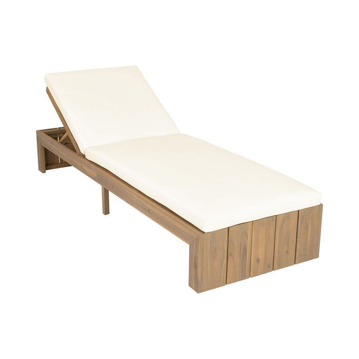 Adjustable Outdoor Chaise Lounge Patio Recliner - Beige / Light Teak