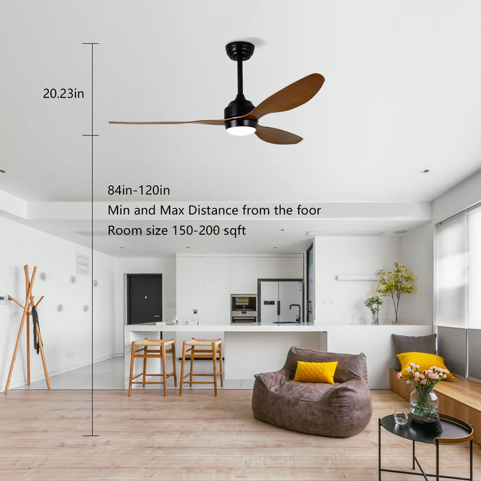 Ceiling Fan With Lights Quiet DC Motor 3 Blade Ceiling Fans 6 Speed Levels, Reversible Ceiling Fan - Matte Black / Wood