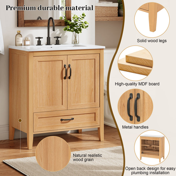 Elegant Fluted Bathroom Vanity With Sink, Soft Close Doors & Drawer
