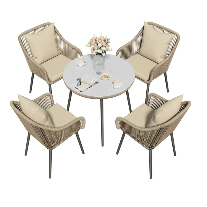 5 Piece Twisted Rattan Patio Dining Set With Table