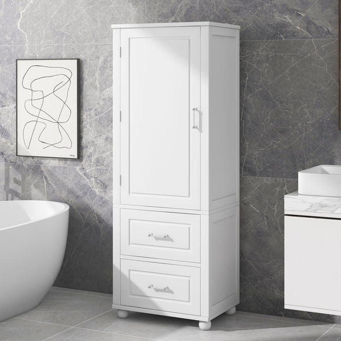 Tall Freestanding Bathroom Storage Cabinet With 2 Drawers And Adjustable Shelf
