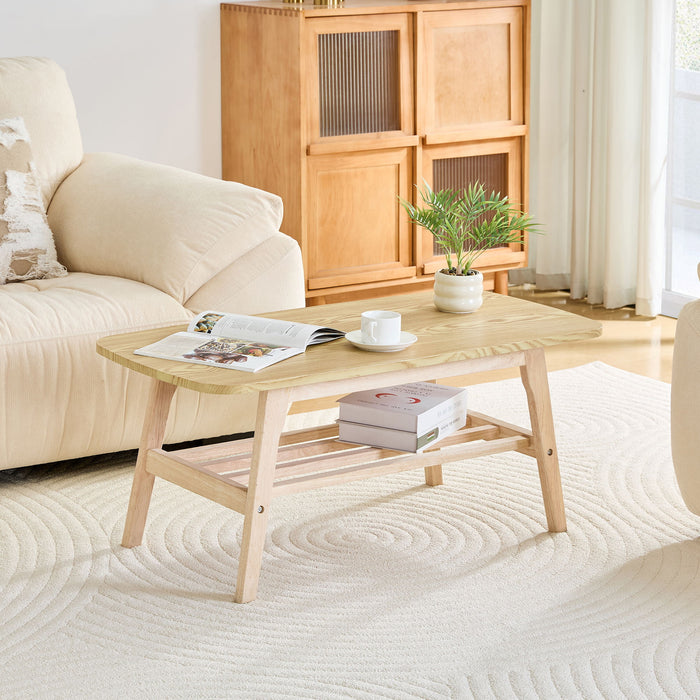 Coffee Table With Double Layer Storage For Living Rooms - Wood