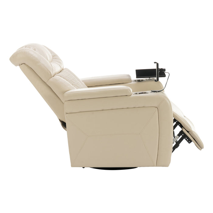 270 Degree Swivel Power Recliner With Tray Table, Phone Holder, Cup Holder, USB Port