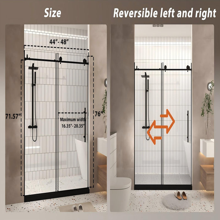 Frameless Shower Door, Smooth Sliding Tracks