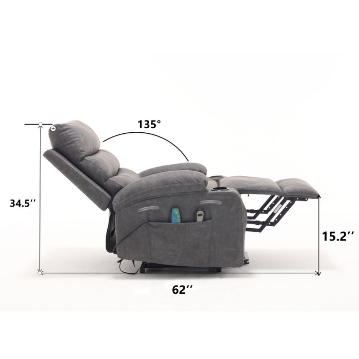 Large Size Electric Power Lift Recliner Chair Sofa With 8 Point Vibration Massage And Lumbar Heat