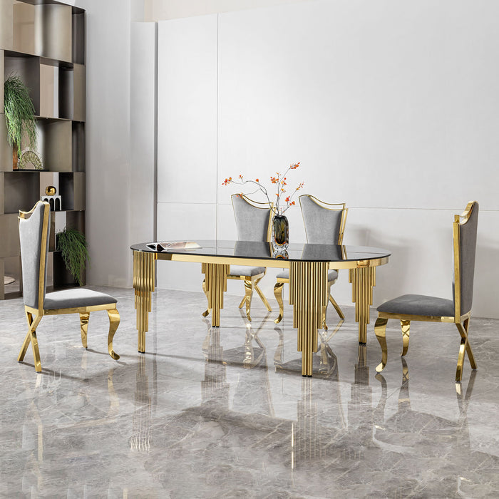 Oval Dining Table With Glass Top And Stainless Steel Base