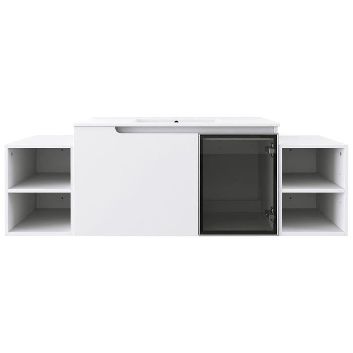 Wall Mounted Bathroom Vanity With Sink, Cabinet & Half Door