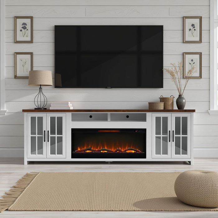 Fireplace TV Stand Console & Fixed Shelves