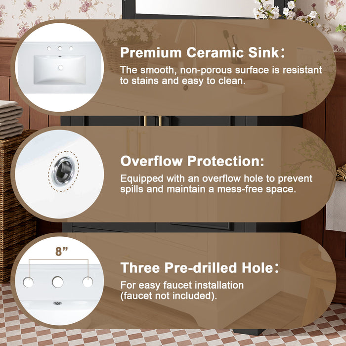 Bathroom Vanity With Sink, 1 Divided Drawer And 2 Soft Close Doors With Double Shelf