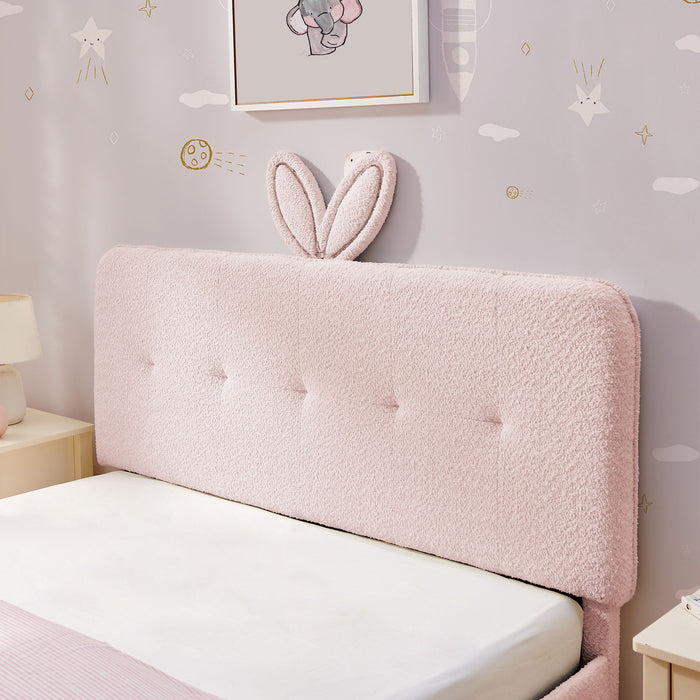 Upholstered Bed With Oversized Rabbit Ear Headboard, LED Lights & 4 Storage Drawers