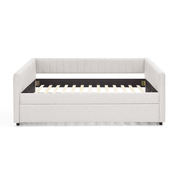 Upholstered Daybed With Trundle With Vertical Stripes