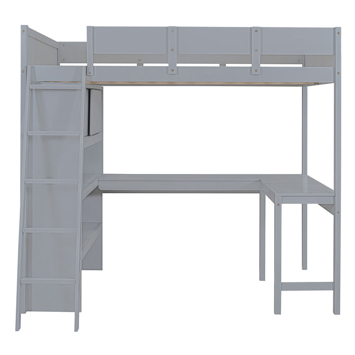 Modern Loft Bed With Desk And Shelves