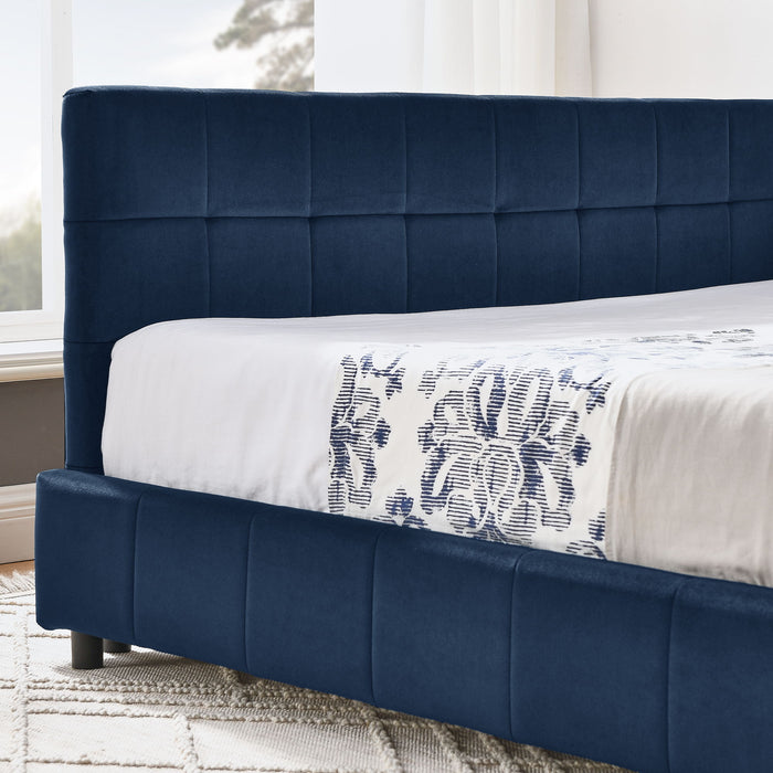 Mid-Century Storage Upholstered Tufted Bed Frame With Backrest And Armrests