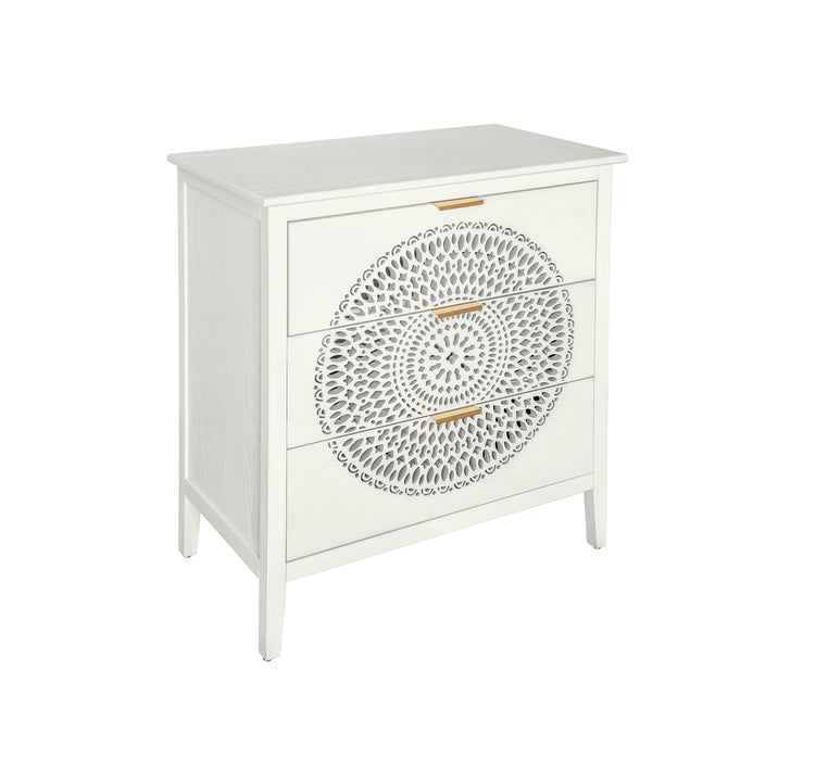 3 Drawer Cabinet With Hollow Carved 3 Drawer Dresser Storage Chest With Metal Handles For Entryway Living Room Bedroom - Beige
