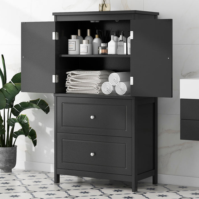Bathroom Storage Cabinet With 2 Doors And Drawers, Adjustable Shelf