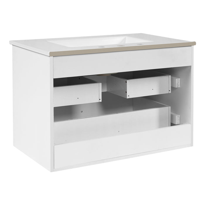 Floating Bathroom Vanity With Oval Knobs & Round Edge, Soft Close Drawer Slides