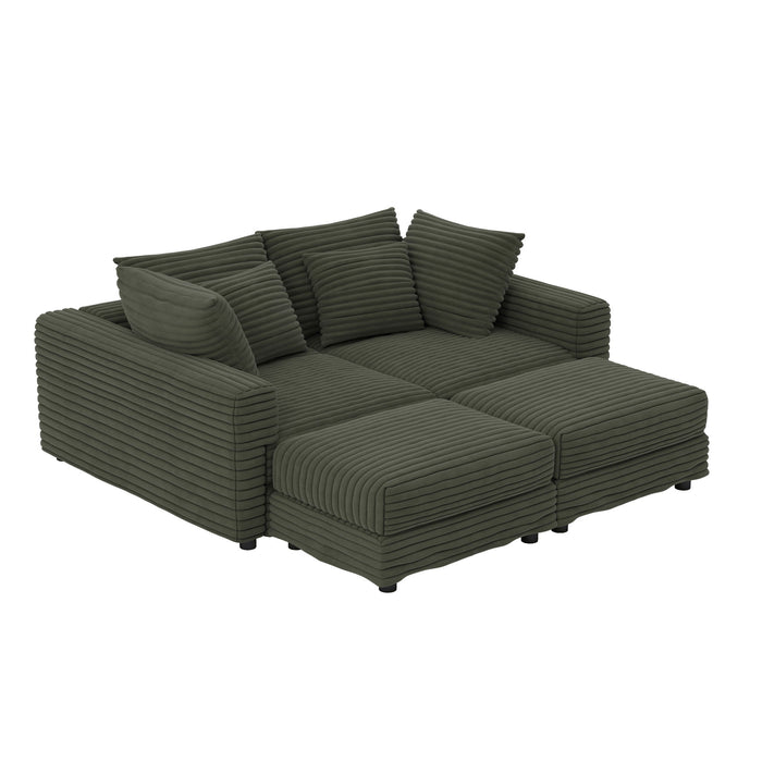 Convertible Deep Seat Sofa With Soft Pillows And Ottomans