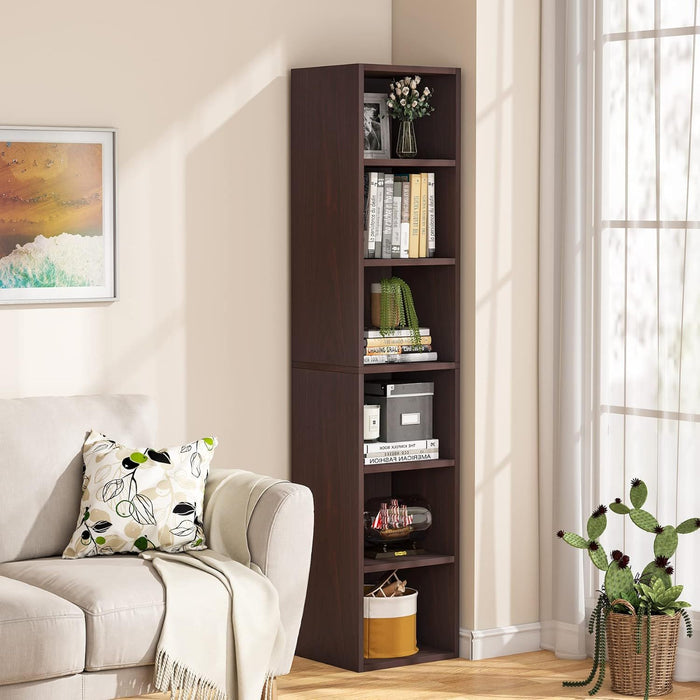 6 Tier Narrow Corner Cube Bookcase Storage, Freestanding Shelf With Open Cubes For Living Room
