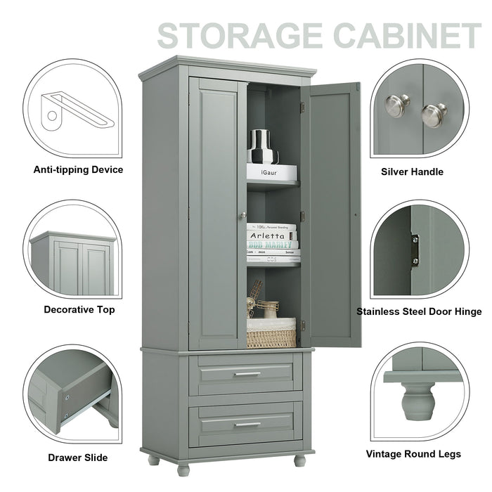 Tall Storage Cabinet With 2 Drawers For Bathroom