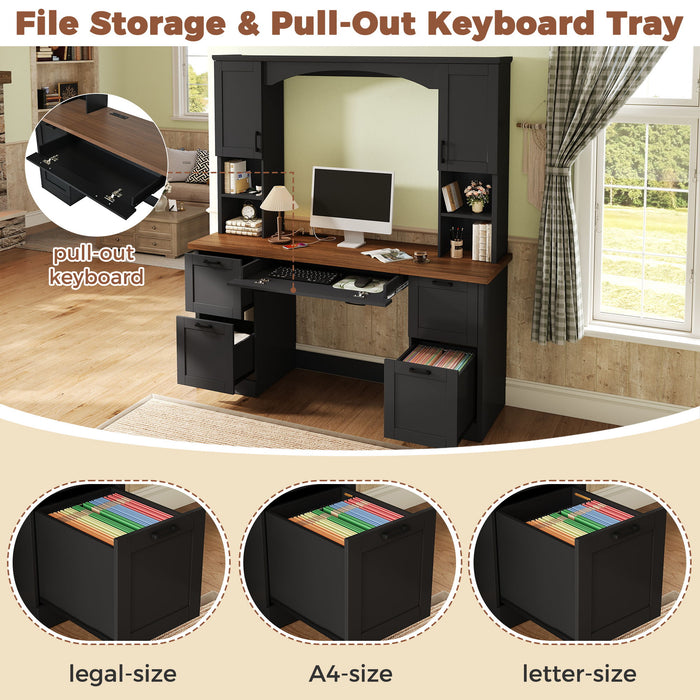 Farmhouse Computer Desk With Hutch