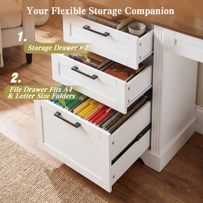 Office Desk With Charging Station & Storage Cabinet