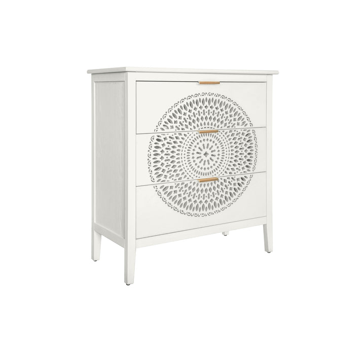 3 Drawer Cabinet With Hollow Carved 3 Drawer Dresser Storage Chest With Metal Handles For Entryway Living Room Bedroom - Beige