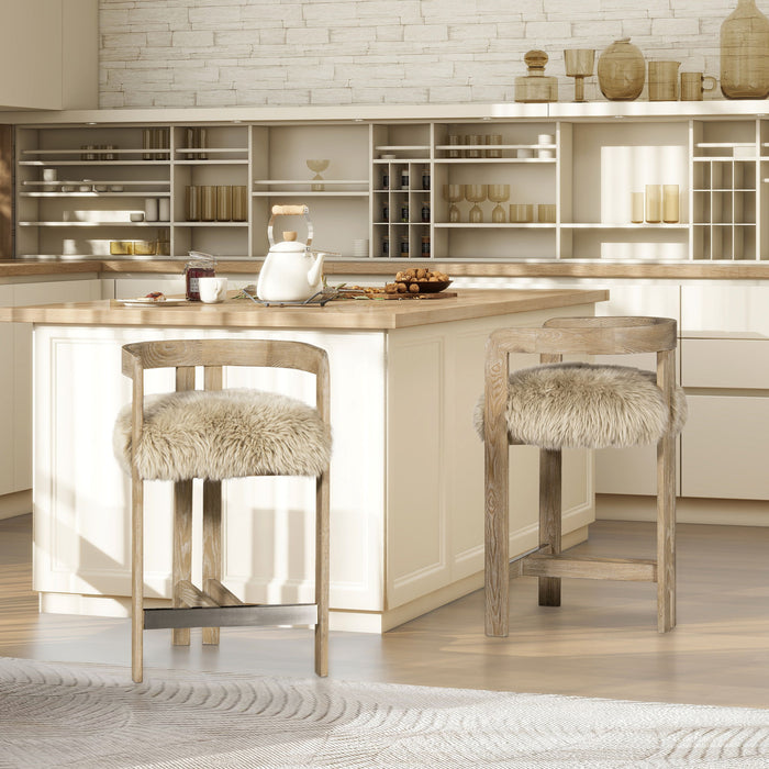 Millwick - Low Back Genuine Fur Counter Stool - Natural Blonde
