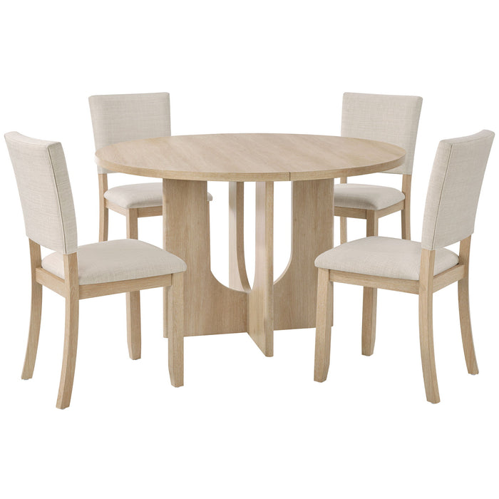 Round Dining Set With 4 Upholstered Dining Chairs