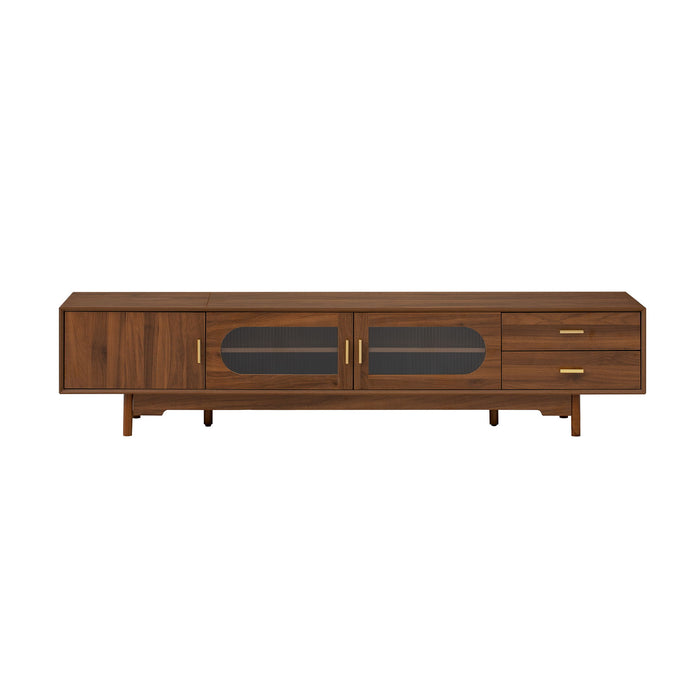 TV Stand With Fluted Doors, 2 Drawers - Walnut
