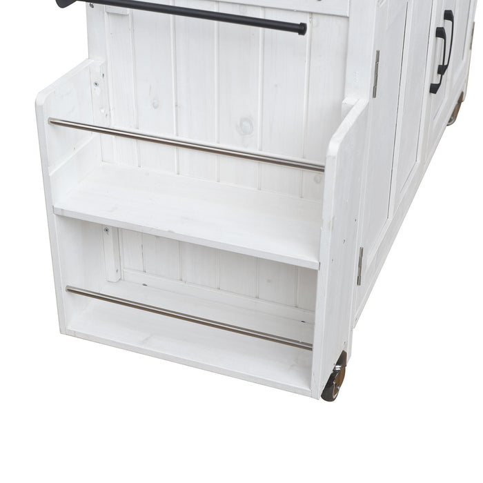 Foldable Outdoor Kitchen Island With Lockable Wheels, Storage Cabinet And Towel Rack For Patio