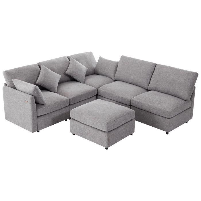 Sectional Sofa Modular U-Shaped With Ottoman & USB Ports
