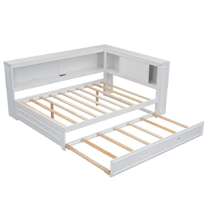Daybed With Storage Shelves, LED, USB, And Trundle