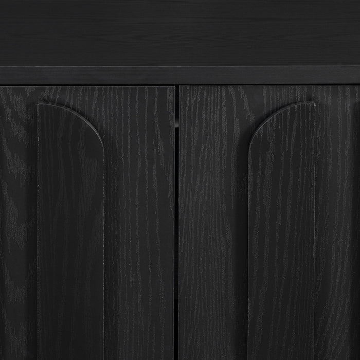 Farmhouse TV Stand, Storage Media Console With Adjustable Shelves & 3 Cable Holes