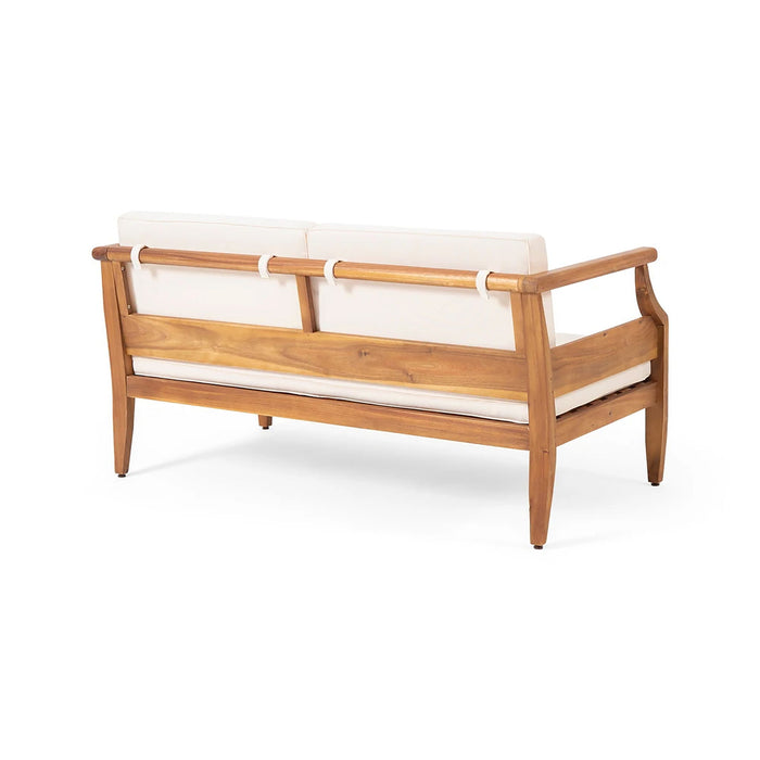 Alluvion - 4 Piece Wood Outdoor Patio Conversation Set With Cream Cushions - Teak / Beige