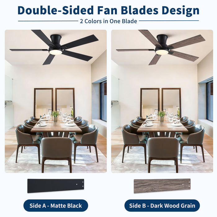 Low Profile Flush Mount Intergrated LED Ceiling Fan With Light And Reversible Quiet Motor