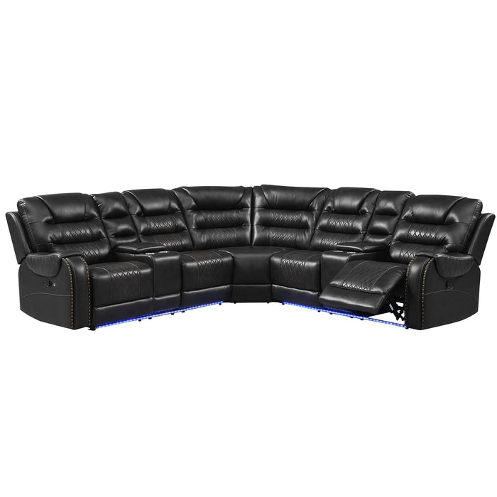 Manual Reclining Sectional Sofa Set, L Shaped Symmetrical Motion Sofa Corner Couch Sets With Storage Boxes, 4 Cup Holders And LED Light Strip For Living Room