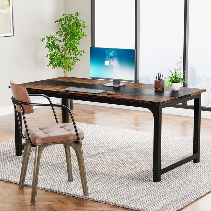 Large Computer Desk With Steel Frame For Home Office Workstation