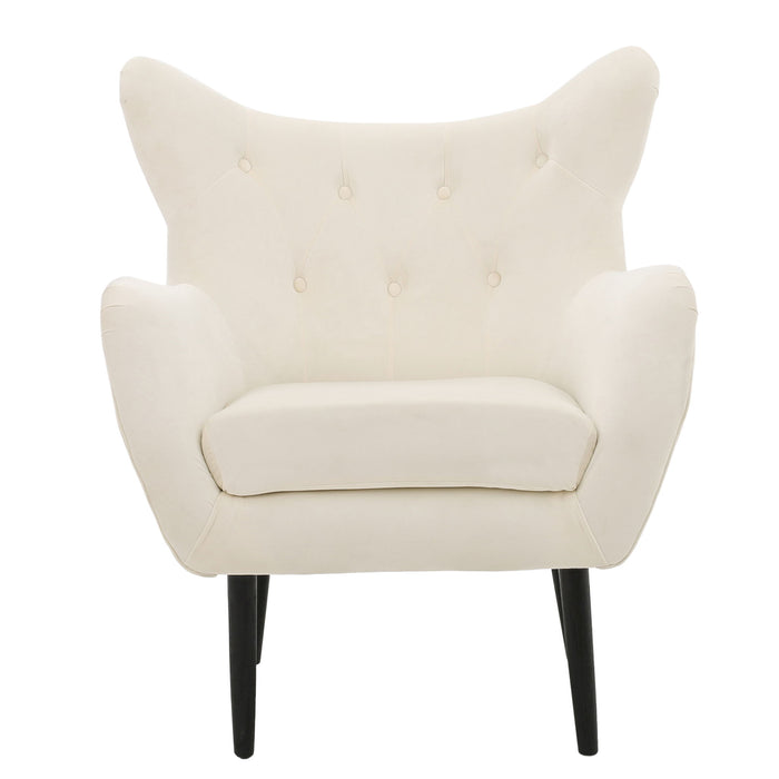 Style Velvet Arm Chair With Wingback And Flared Arms - Ivory