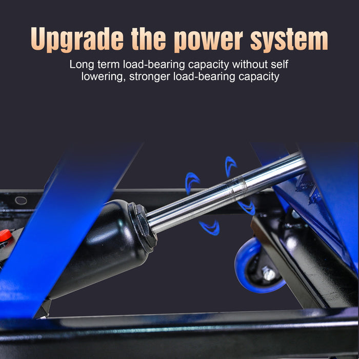 Hydraulic Lift Trolley, 500 Lbs Capacity, With 4 Wheels, For Material Handling And Transportation - Black / Blue