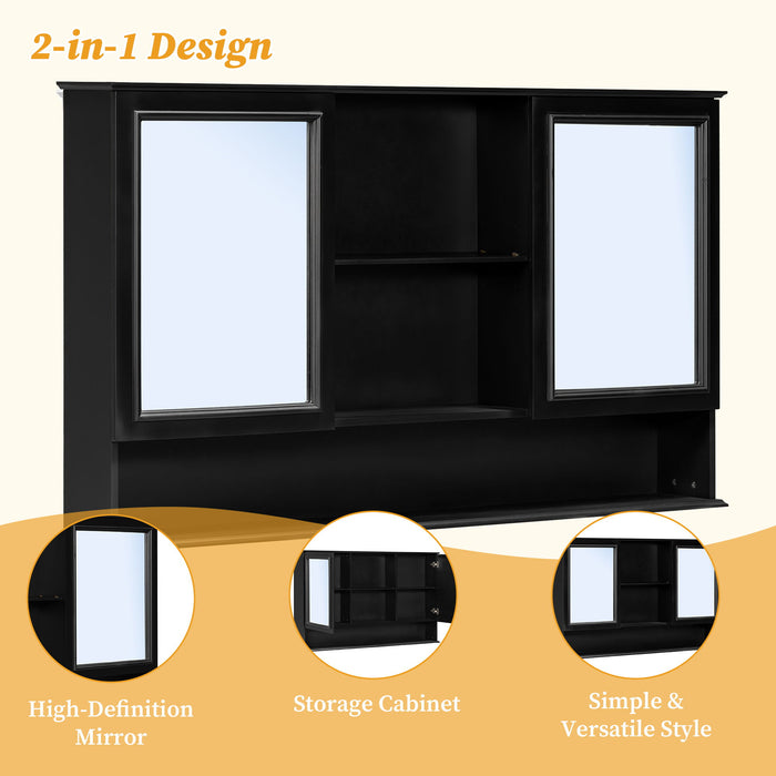 Wall Mounted Bathroom Medicine Cabinet With Double Mirrored Doors